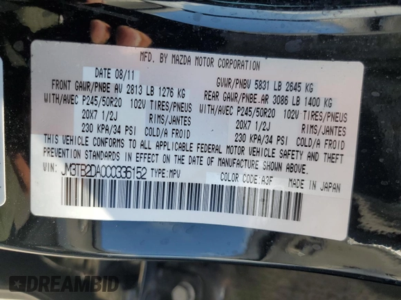 2012 Mazda CX-9 Grand Touring with VIN JM3TB2DA0C0336152, listed as a Copart auction lot 54743635 with 135,198 mi miles and Salvage Title. Bid and sale history available at carsss.com. Image 13.