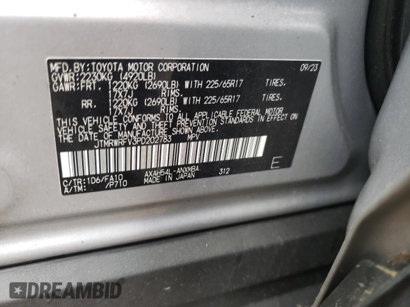 2023 Toyota RAV4 Hybrid XLE с VIN JTMRWRFV3PD202783, выставлен на аукционе Copart как лот 57308055 с пробегом 60 923 миль миль и Списание • Salvage title. История ставок и продаж доступна на DreamBid. Изображение 13.
