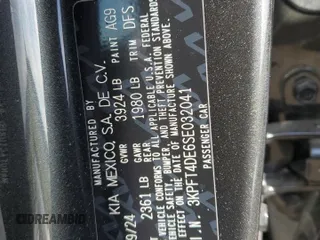 2025 Kia K4 LXS with VIN 3KPFT4DE6SE032041, listed as a Copart auction lot 49870905 with 1,996 mi miles and Salvage Title. Bid and sale history available at carsss.com. Image 12.