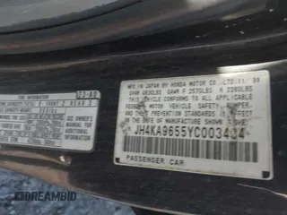 2000 Acura RL z VIN JH4KA9655YC003434, wystawiony jako IAAI lot #42301224 z przebiegiem Nie podano mil oraz . Historia ofert i sprzedaży dostępna na DreamBid. Obrazek 9.