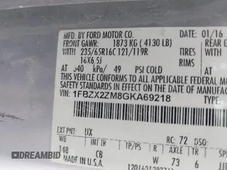 2016 Ford Transit Wagon XL with VIN 1FBZX2ZM8GKA69218, listed as a IAAI auction lot 42027106 with 311,419 mi miles. Bid and sale history available at carsss.com. Image 9.