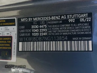2022 Mercedes-Benz C 300 with VIN W1KWJ8DB7NG113854, listed as a Copart auction lot 47461385 with 45,141 mi miles and Salvage Title. Bid and sale history available at DreamBid. Image 12.