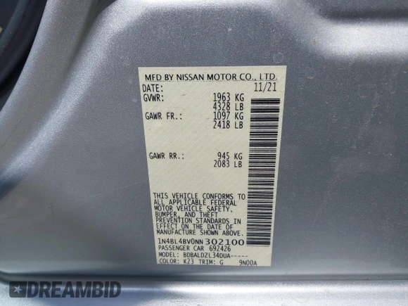 2022 Nissan Altima S z VIN 1N4BL4BV0NN302100, wystawiony jako IAAI lot #42020090 z przebiegiem 70 961 mil mil oraz . Historia ofert i sprzedaży dostępna na DreamBid. Obrazek 9.