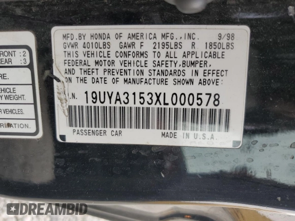 1999 Acura CL Premium with VIN 19UYA3153XL000578, listed as a Copart auction lot 86869904 with 162,642 mi miles and Salvage Title. Bid and sale history available at carsss.com. Image 12.