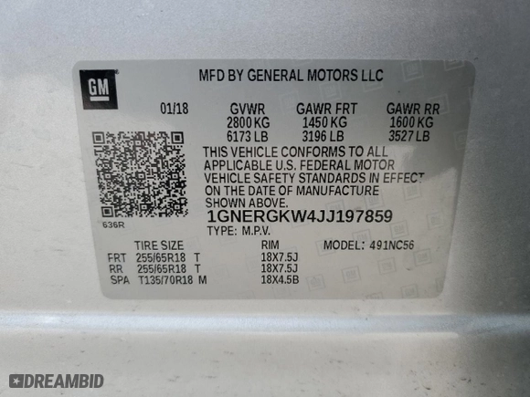 2018 Chevrolet Traverse LT Cloth with VIN 1GNERGKW4JJ197859, listed as a Copart auction lot 49815205 with 131,832 mi miles and Non Repairable. Bid and sale history available at carsss.com. Image 13.