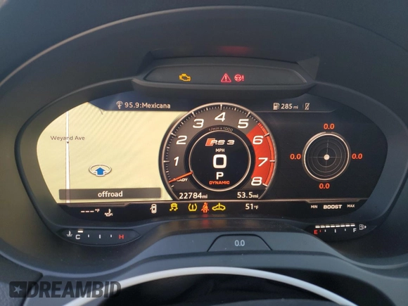 2019 Audi RS 3 z VIN WUABWGFF5KA906737, wystawiony jako Copart lot #41534155 z przebiegiem 22 784 mil mil oraz Szkoda całkowita • Salvage title. Historia ofert i sprzedaży dostępna na DreamBid. Obrazek 9.
