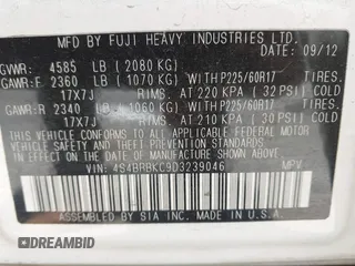 2013 Subaru Outback Limited with VIN 4S4BRBKC9D3239046, listed as a IAAI auction lot 42541862 with 157,807 mi miles and . Bid and sale history available at DreamBid. Image 9.
