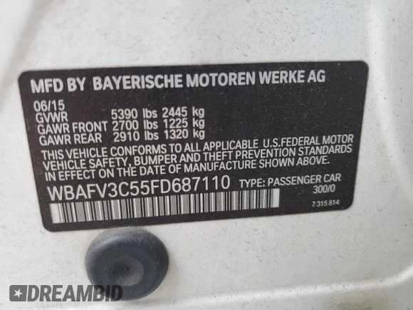 2015 BMW 5 Series 535d xDrive с VIN WBAFV3C55FD687110, выставлен на аукционе Copart как лот 77845114 с пробегом 100 135 миль миль и Списание • Salvage title. История ставок и продаж доступна на DreamBid. Изображение 12.