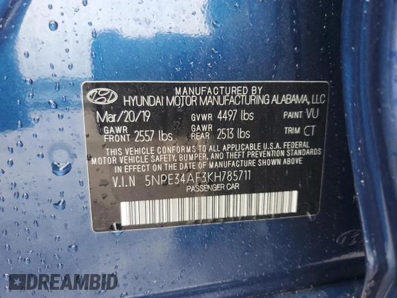 2019 Hyundai Sonata Sport z VIN 5NPE34AF3KH785711, wystawiony jako Copart lot #56383975 z przebiegiem 60 497 mil mil oraz Szkoda całkowita • Salvage title. Historia ofert i sprzedaży dostępna na DreamBid. Obrazek 13.