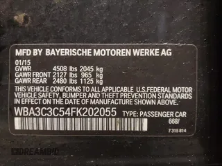 2015 BMW 3 Series 320i xDrive with VIN WBA3C3C54FK202055, listed as a IAAI auction lot 41658775 with 144,505 mi miles and . Bid and sale history available at DreamBid. Image 9.