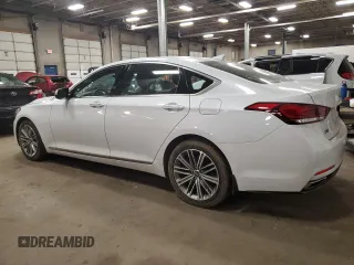 2018 Genesis G80 3.8L with VIN KMHGN4JE5JU261986, listed as a Copart auction lot 82752654 with 62,722 mi miles and Salvage Title. Bid and sale history available at carsss.com. Image 2.