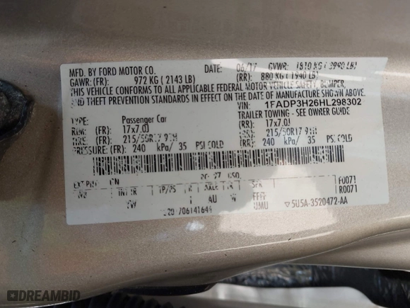 2017 Ford Focus SEL with VIN 1FADP3H26HL298302, listed as a IAAI auction lot 41983527 with 30,668 mi miles. Bid and sale history available at carsss.com. Image 9.