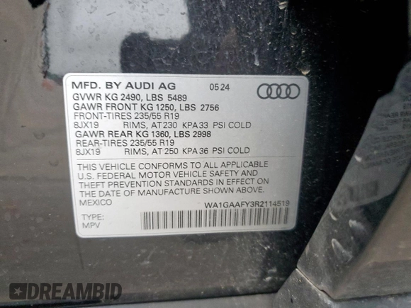 2024 Audi Q5 S line Premium z VIN WA1GAAFY3R2114519, wystawiony jako Copart lot #58812795 z przebiegiem 5 562 mil mil oraz Szkoda całkowita • Salvage title. Historia ofert i sprzedaży dostępna na DreamBid. Obrazek 13.