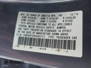 2015 Honda Accord LX with VIN 1HGCR2F3XFA082713, listed as a IAAI auction lot 41386992 with 110,546 mi miles. Bid and sale history available at carsss.com. Image 9.