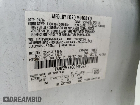 2016 Ford Police Interceptor with VIN 1FAHP2MKXGG148363, listed as a Copart auction lot 63733715 with 191,306 mi miles and Salvage title. Bid and sale history available at DreamBid. Image 12.