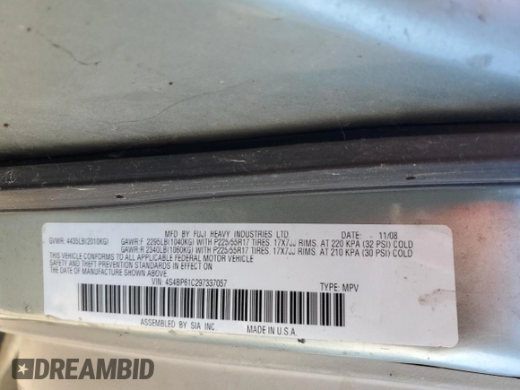 2009 Subaru Outback Special Edtn with VIN 4S4BP61C297337057, listed as a Copart auction lot 41861195 with 182,613 mi miles and Salvage Title. Bid and sale history available at carsss.com. Image 12.