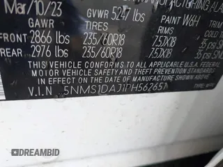 2023 Hyundai Santa Fe SE with VIN 5NMS1DAJ1PH562651, listed as a IAAI auction lot 41566367 with 34,881 mi miles. Bid and sale history available at carsss.com. Image 9.