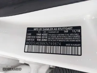 2019 Mercedes-Benz CLA with VIN WDDSJ4EB8KN749874, listed as a IAAI auction lot 41653051 with 56,286 mi miles. Bid and sale history available at carsss.com. Image 9.