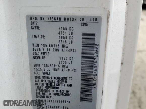 2015 Nissan NV200 SV z VIN 3N6CM0KN0FK713828, wystawiony jako Copart lot #46238025 z przebiegiem 200 567 mil mil oraz Szkoda całkowita • Salvage title. Historia ofert i sprzedaży dostępna na DreamBid. Obrazek 13.