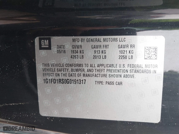 2016 Chevrolet Camaro 2LT with VIN 1G1FD1RS0G0191317, listed as a IAAI auction lot 41453492 with 86,761 mi miles. Bid and sale history available at carsss.com. Image 9.