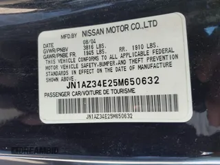 2005 Nissan 350Z Touring with VIN JN1AZ34E25M650632, listed as a IAAI auction lot 41645033 with Not Provided miles. Bid and sale history available at carsss.com. Image 9.