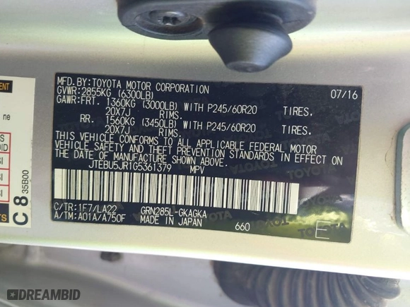 2016 Toyota 4Runner Limited with VIN JTEBU5JR1G5361379, listed as a IAAI auction lot 41186843 with 162,714 mi miles. Bid and sale history available at carsss.com. Image 9.