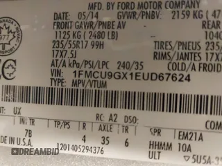 2014 Ford Escape SE z VIN 1FMCU9GX1EUD67624, wystawiony jako IAAI lot #41986362 z przebiegiem 79 921 mil mil oraz . Historia ofert i sprzedaży dostępna na DreamBid. Obrazek 9.