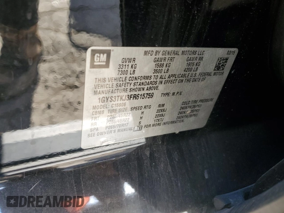 2015 Cadillac Escalade z VIN 1GYS3TKJ3FR615759, wystawiony jako Copart lot #46357155 z przebiegiem 139 811 mil mil oraz Czysty tytuł • Clean title. Historia ofert i sprzedaży dostępna na DreamBid. Obrazek 13.
