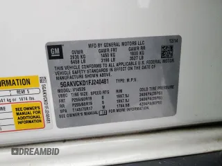 2015 Buick Enclave Premium with VIN 5GAKVCKD1FJ240481, listed as a Copart auction lot 84502444 with Not Provided miles and Salvage Title. Bid and sale history available at DreamBid. Image 13.