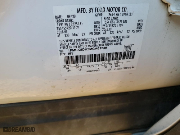 2021 Ford Explorer XLT with VIN 1FMSK8DH2MGA01239, listed as a Copart auction lot 48360095 with 105,402 mi miles and Salvage Title. Bid and sale history available at carsss.com. Image 14.