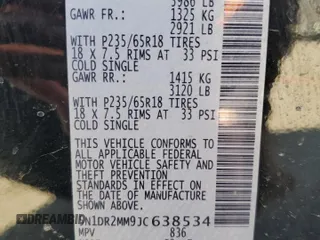 2018 Nissan Pathfinder SV z VIN 5N1DR2MM9JC638534, wystawiony jako Copart lot #53893405 z przebiegiem 120 397 mil mil oraz Szkoda całkowita • Salvage title. Historia ofert i sprzedaży dostępna na DreamBid. Obrazek 13.