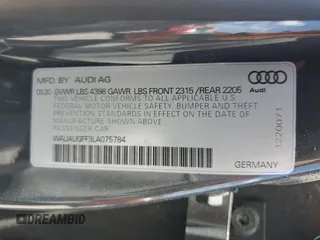 2020 Audi A3 Premium z VIN WAUAUGFF3LA075784, wystawiony jako Copart lot #53146925 z przebiegiem 72 955 mil mil oraz Szkody całkowita. Historia ofert i sprzedaży dostępna na DreamBid. Obrazek 12.