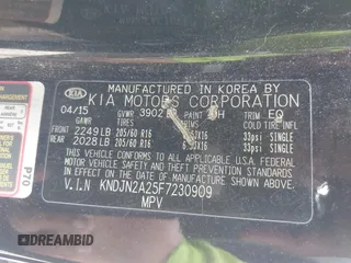 2015 Kia Soul with VIN KNDJN2A25F7230909, listed as a IAAI auction lot 41939532 with 59,288 mi miles. Bid and sale history available at carsss.com. Image 9.