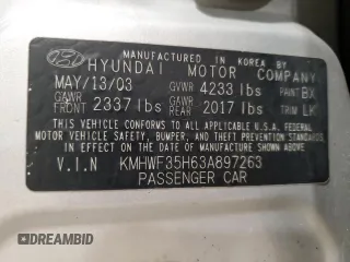 2003 Hyundai Sonata GLS with VIN KMHWF35H63A897263, listed as a Copart auction lot 52304565 with 112,708 mi miles and Non Repairable. Bid and sale history available at carsss.com. Image 15.