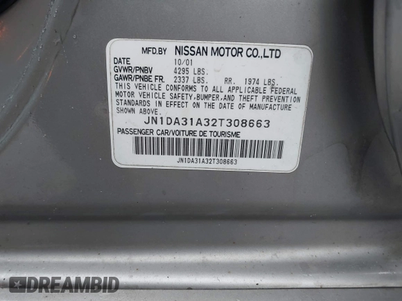 2002 Nissan Maxima GLE с VIN JN1DA31A32T308663, выставлен на аукционе IAAI как лот 42136460 с пробегом 235 632 миль миль и . История ставок и продаж доступна на DreamBid. Изображение 9.