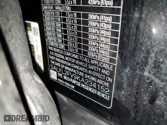 2019 Land Rover Range Rover Velar R-Dynamic SE with VIN SALYL2FV9KA234152, listed as a Copart auction lot 47544225 with 79,263 mi miles and Salvage title. Bid and sale history available at DreamBid. Image 13.