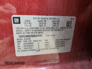 2016 GMC Yukon SLE with VIN 1GKS2AKC6GR474741, listed as a Copart auction lot 48409505 with 127,140 mi miles and Clean Title. Bid and sale history available at carsss.com. Image 13.