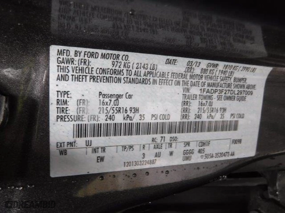 2013 Ford Focus SE with VIN 1FADP3F27DL297009, listed as a Copart auction lot 67322264 with 95,464 mi miles and Salvage Title. Bid and sale history available at carsss.com. Image 9.