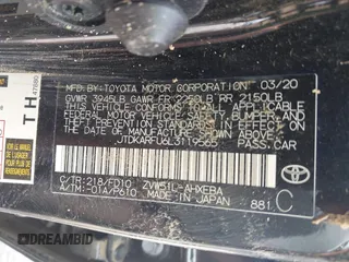 2020 Toyota Prius L Eco z VIN JTDKARFU6L3119565, wystawiony jako IAAI lot #41990990 z przebiegiem Nie podano mil oraz . Historia ofert i sprzedaży dostępna na DreamBid. Obrazek 9.