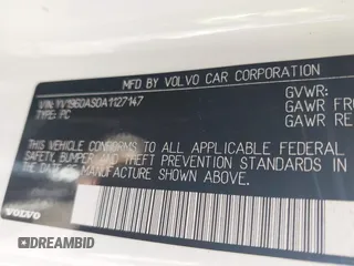 2010 Volvo S80 I6 with VIN YV1960AS0A1127147, listed as a IAAI auction lot 41932324 with 209,194 mi miles. Bid and sale history available at carsss.com. Image 9.
