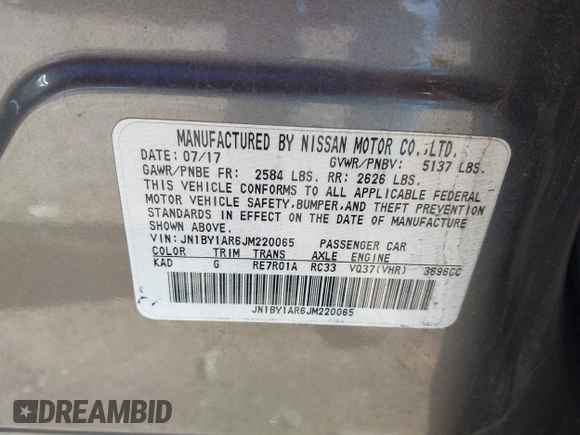 2018 Infiniti Q70 Luxe with VIN JN1BY1AR6JM220065, listed as a IAAI auction lot 41665033 with 135,905 mi miles and . Bid and sale history available at DreamBid. Image 9.