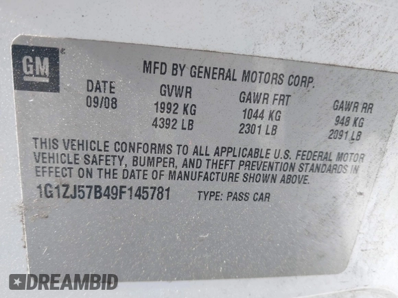 2009 Chevrolet Malibu 2LT with VIN 1G1ZJ57B49F145781, listed as a IAAI auction lot 41521458 with 226,844 mi miles and . Bid and sale history available at DreamBid. Image 9.
