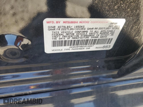 2012 Mitsubishi Lancer GT with VIN JA32U8FW9CU016667, listed as a Copart auction lot 77346734 with 179,624 mi miles and Salvage Title. Bid and sale history available at DreamBid. Image 12.