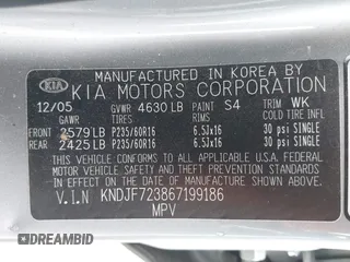 2006 Kia Sportage LX with VIN KNDJF723867199186, listed as a IAAI auction lot 41491243 with 120,049 mi miles and . Bid and sale history available at carsss.com. Image 9.