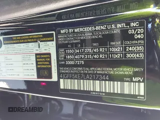 2020 Mercedes-Benz GLS 450 with VIN 4JGFF5KE7LA217344, listed as a IAAI auction lot 42593473 with 58,470 mi miles and . Bid and sale history available at DreamBid. Image 9.