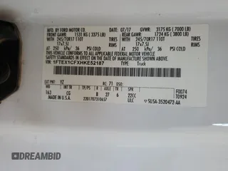2017 Ford F-150 XL with VIN 1FTEX1CFXHKE52187, listed as a Copart auction lot 57912035 with 186,391 mi miles and Salvage title. Bid and sale history available at DreamBid. Image 12.