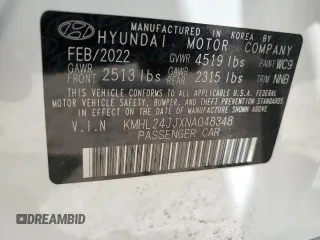 2022 Hyundai Sonata Hybrid Blue with VIN KMHL24JJXNA048348, listed as a Copart auction lot 65349624 with 14,379 mi miles and Salvage Title. Bid and sale history available at carsss.com. Image 14.