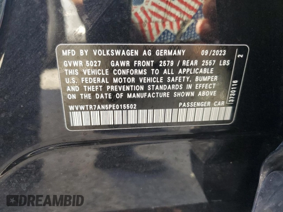 2023 Volkswagen Arteon SEL Premium R-Line z VIN WVWTR7AN5PE015502, wystawiony jako Copart lot #82045674 z przebiegiem 6 882 mil mil oraz Szkoda całkowita • Salvage title. Historia ofert i sprzedaży dostępna na DreamBid. Obrazek 13.