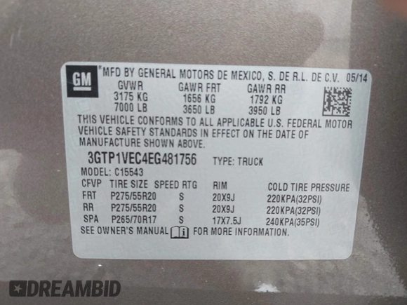 2014 GMC Sierra 1500 SLT with VIN 3GTP1VEC4EG481756, listed as a IAAI auction lot 42069423 with 187,147 mi miles and . Bid and sale history available at DreamBid. Image 9.