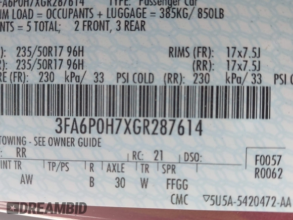 2016 Ford Fusion SE with VIN 3FA6P0H7XGR287614, listed as a IAAI auction lot 42488619 with 114,086 mi miles and . Bid and sale history available at DreamBid. Image 9.